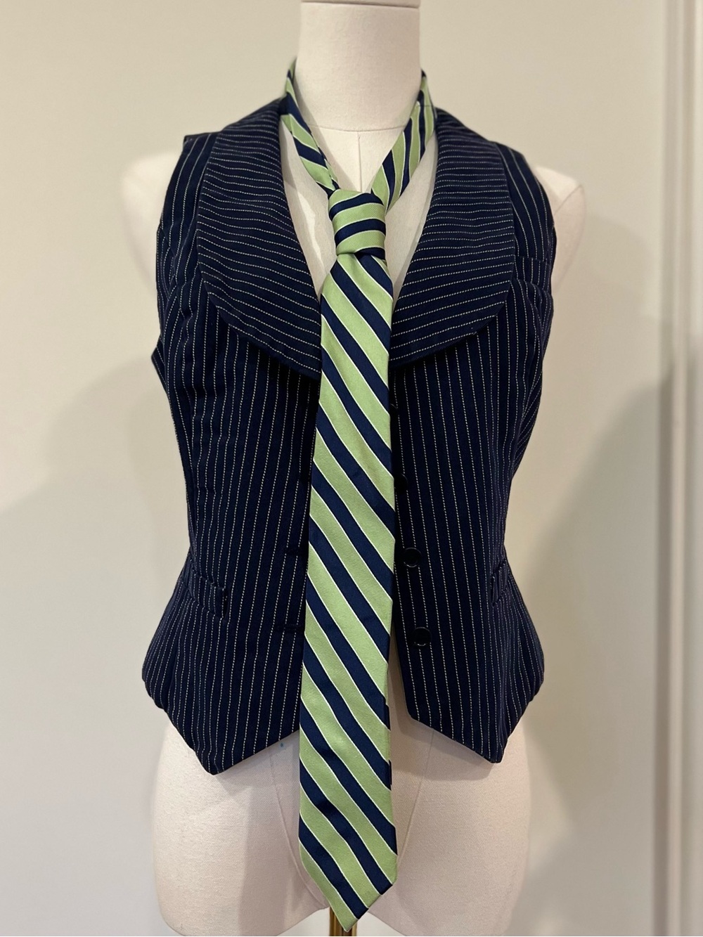 Tommy Hilfiger Navy Green Striped Silk Tie Preppy Office Siren Menswear Necktie